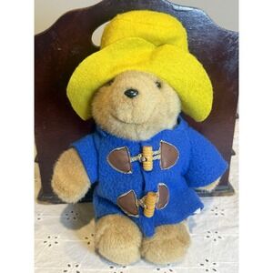Vintage Paddington Bear Plush Eden Blue Coat Yellow Hat Stuffed Toy 10"